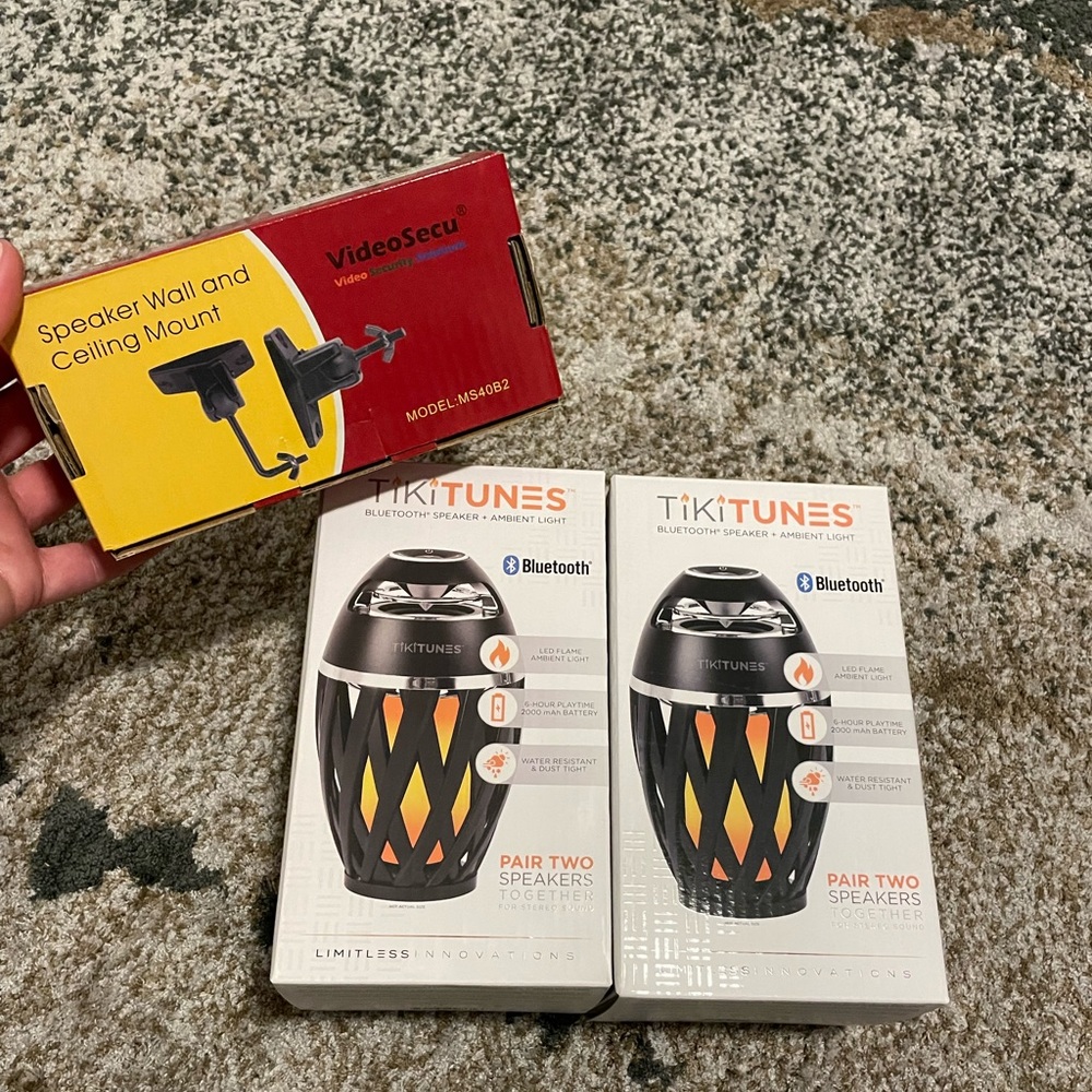 2 TikiTunes Bluetooth Speakers + Ambient Light & Speaker Wall/Ceiling Mount